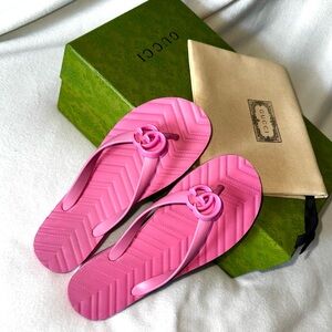 GUCCI Pascar Marmont Chevron Tropical Pink Platform Flip-Flop Rubber Sandal 9/39